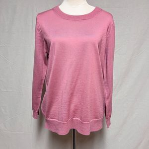 J Crew Tippi Sweater 100% Merino Wool Pink Rib Neck Womens L